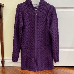 Irish Purple Cable Knit Zip-Up Cardigan